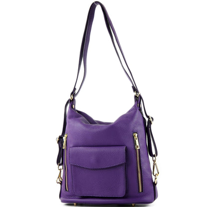 modamoda de - T174 - ital Damen Rucksack Tasche 2in1 aus Leder