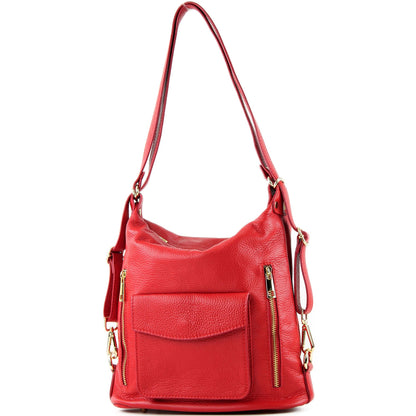 modamoda de - T174 - ital Damen Rucksack Tasche 2in1 aus Leder