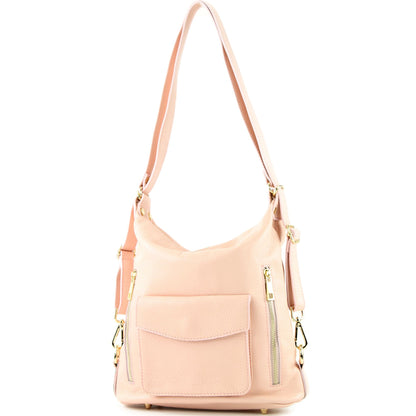 modamoda de - T174 - ital Damen Rucksack Tasche 2in1 aus Leder