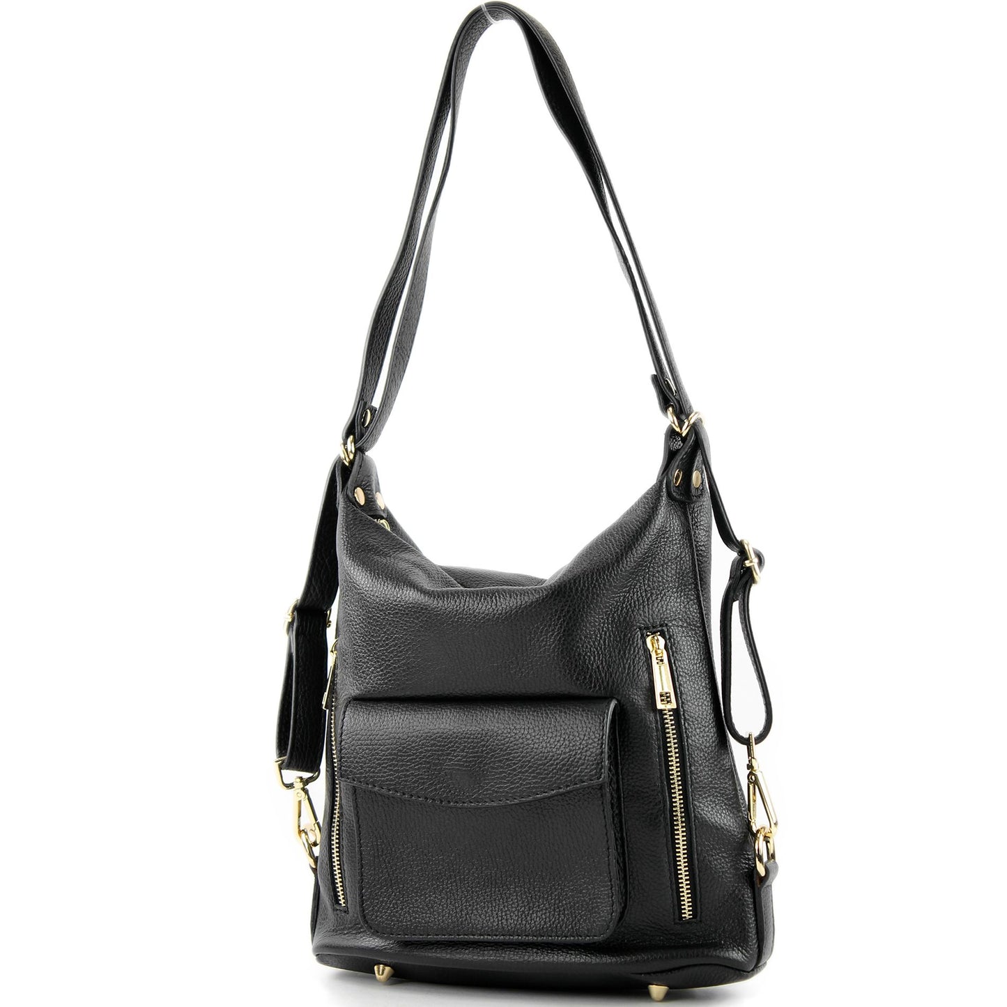 modamoda de - T174 - ital Damen Rucksack Tasche 2in1 aus Leder