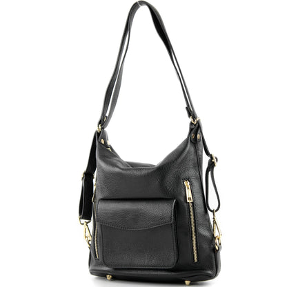modamoda de - T174 - ital Damen Rucksack Tasche 2in1 aus Leder