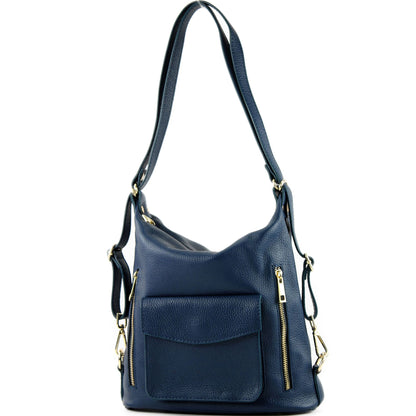 modamoda de - T174 - ital Damen Rucksack Tasche 2in1 aus Leder
