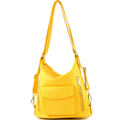 modamoda de - T174 - ital Damen Rucksack Tasche 2in1 aus Leder