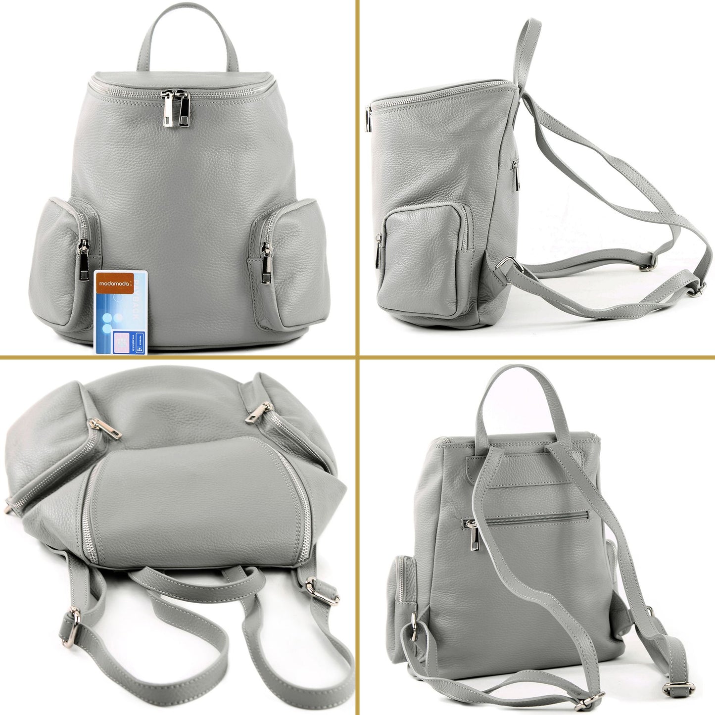 modamoda de - T175 - ital Damen Rucksack Tasche aus Leder
