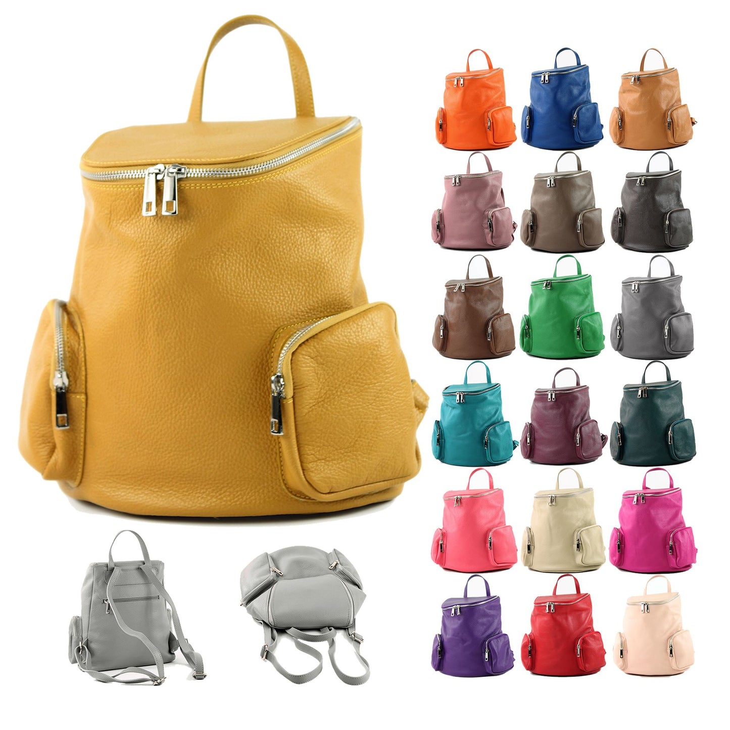 modamoda de - T175 - ital Damen Rucksack Tasche aus Leder