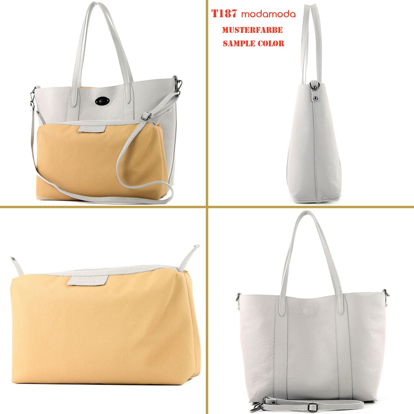 modamoda de - T187 - ital. Shopper DIN A4  Leder Damentasche mit Innentasche