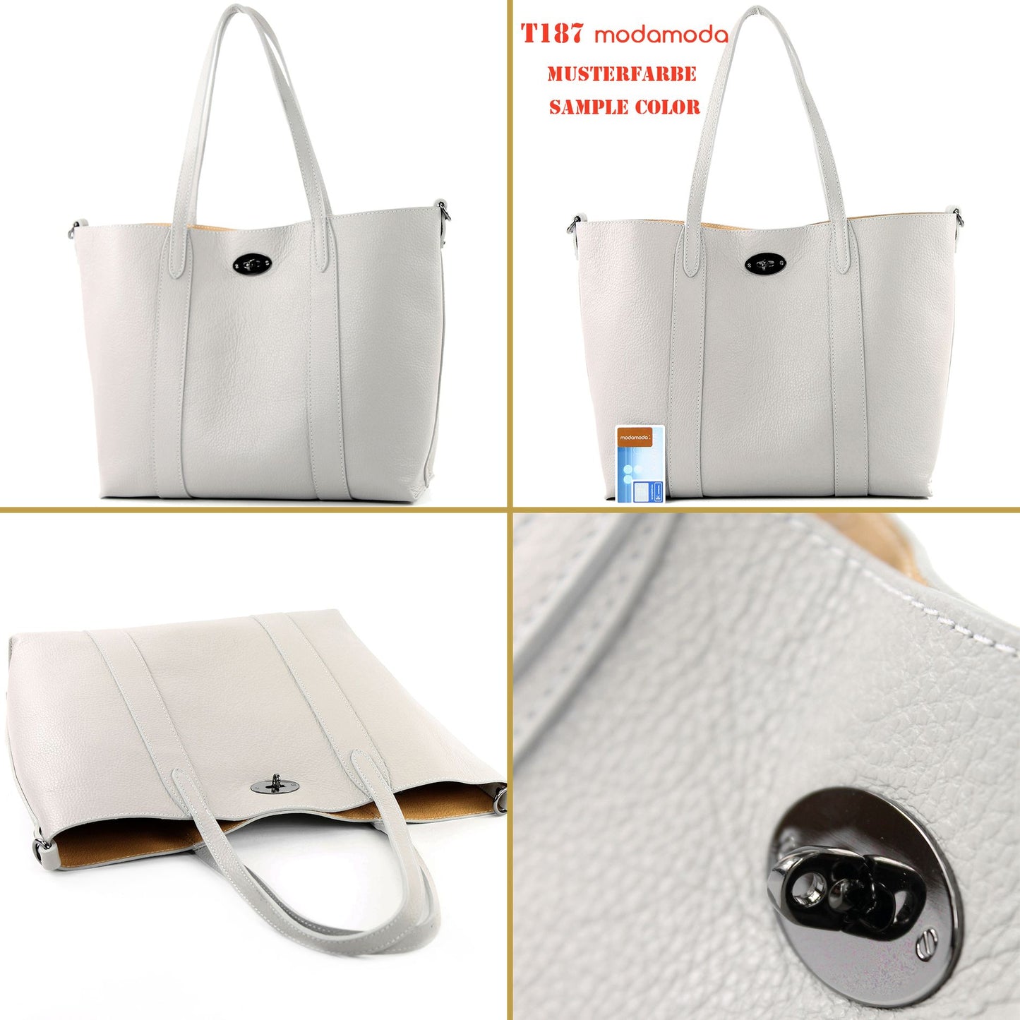 modamoda de - T187 - ital. Shopper DIN A4  Leder Damentasche mit Innentasche