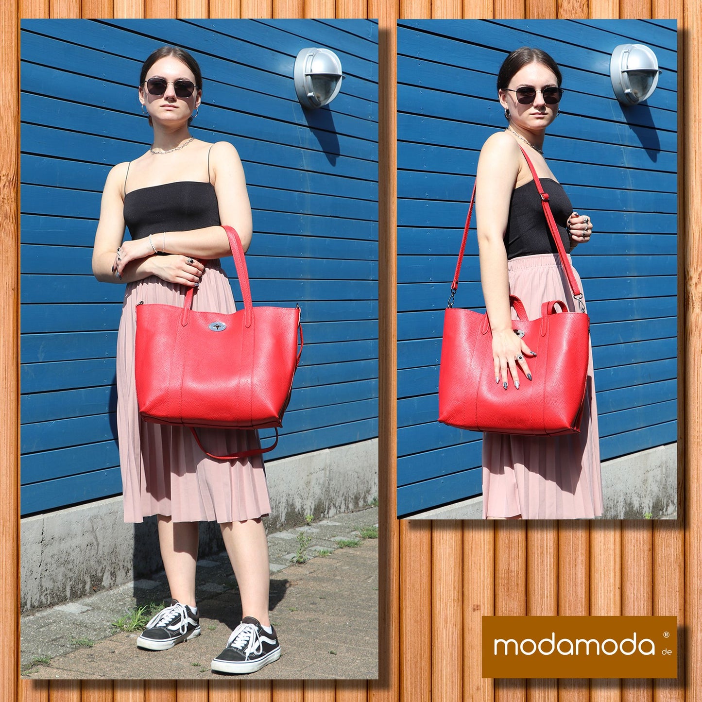 modamoda de - T187 - ital. Shopper DIN A4  Leder Damentasche mit Innentasche