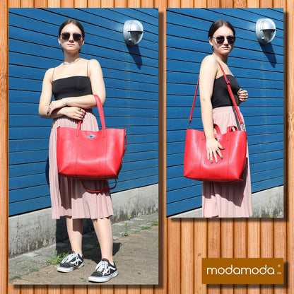 modamoda de - T187 - ital. Shopper DIN A4  Leder Damentasche mit Innentasche