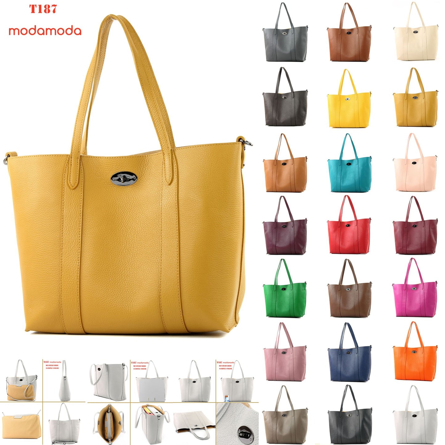 modamoda de - T187 - ital. Shopper DIN A4  Leder Damentasche mit Innentasche