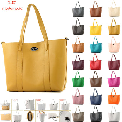 modamoda de - T187 - ital. Shopper DIN A4  Leder Damentasche mit Innentasche