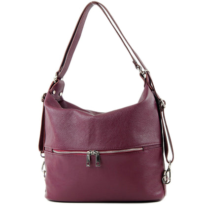 modamoda de - T233 - ital. Damen Rucksack Tasche 2in1 aus Leder