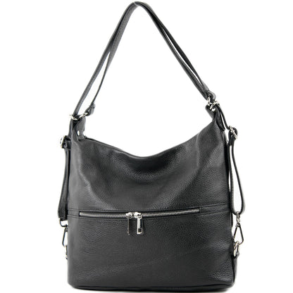 modamoda de - T233 - ital. Damen Rucksack Tasche 2in1 aus Leder