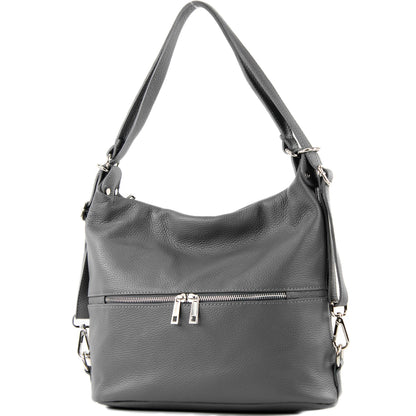 modamoda de - T233 - ital. Damen Rucksack Tasche 2in1 aus Leder