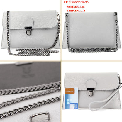 modamoda de T190 Damen Leder Clutch Handgelenktasche Schultertasche mit Kette handmade in Italy