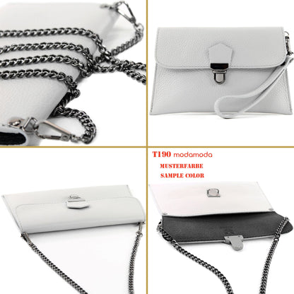 modamoda de T190 Damen Leder Clutch Handgelenktasche Schultertasche mit Kette handmade in Italy