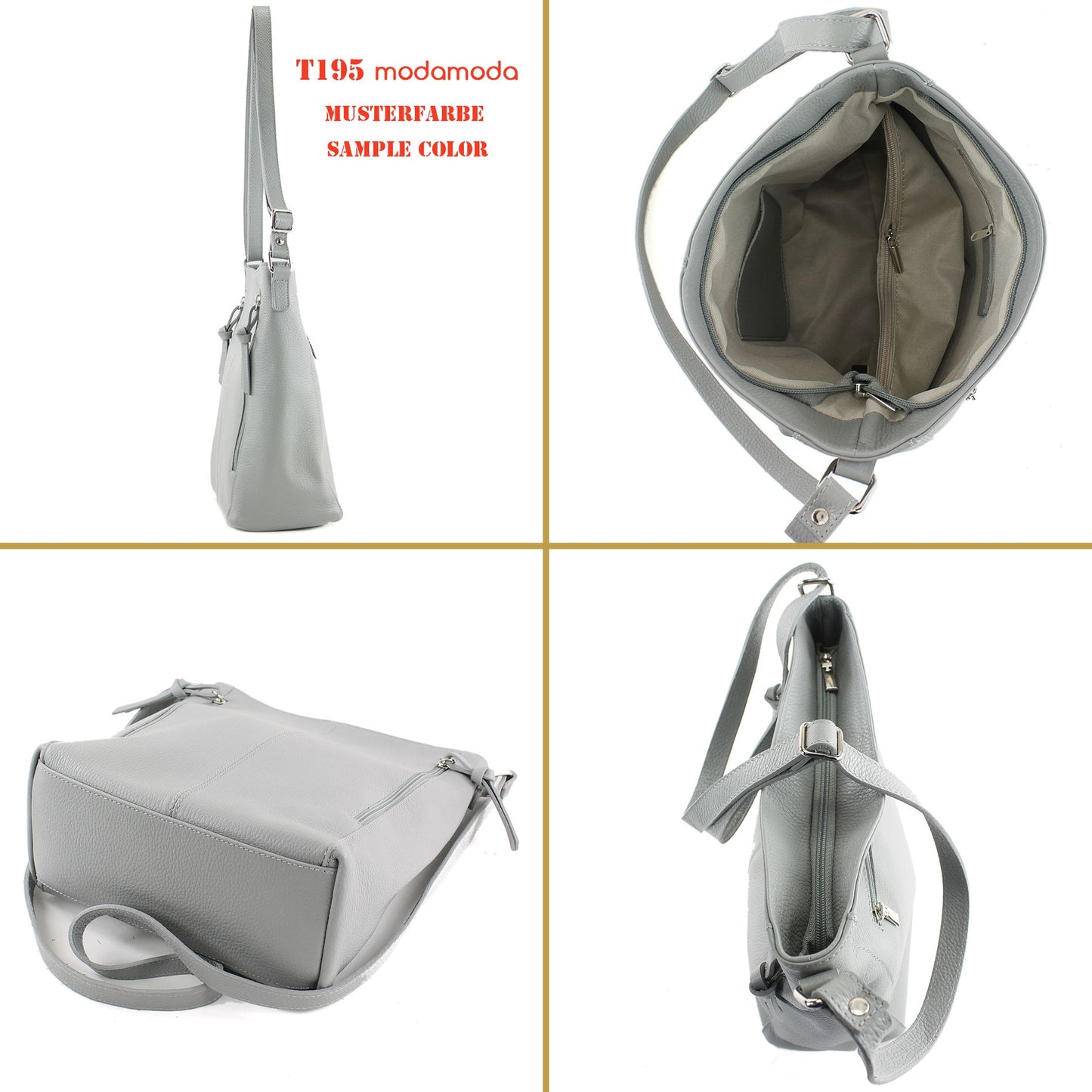 modamoda de T195 Damen Leder Schultertasche Umhängetasche handmade in Italy