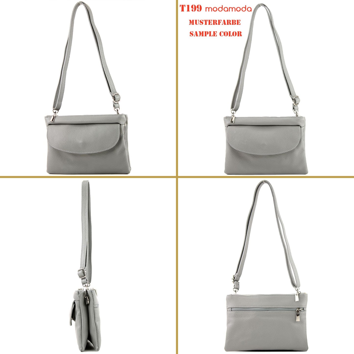 modamoda de - T199 - ital. Umhängetasche Clutch Leder Klein