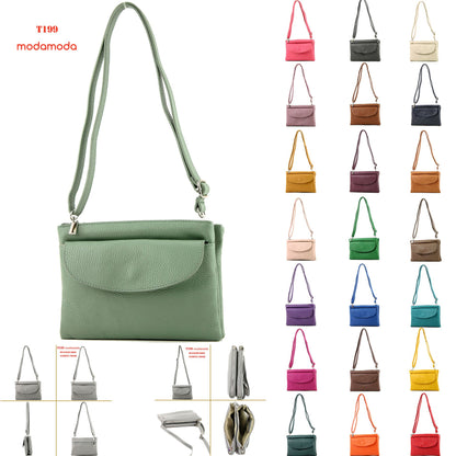 modamoda de - T199 - ital. Umhängetasche Clutch Leder Klein