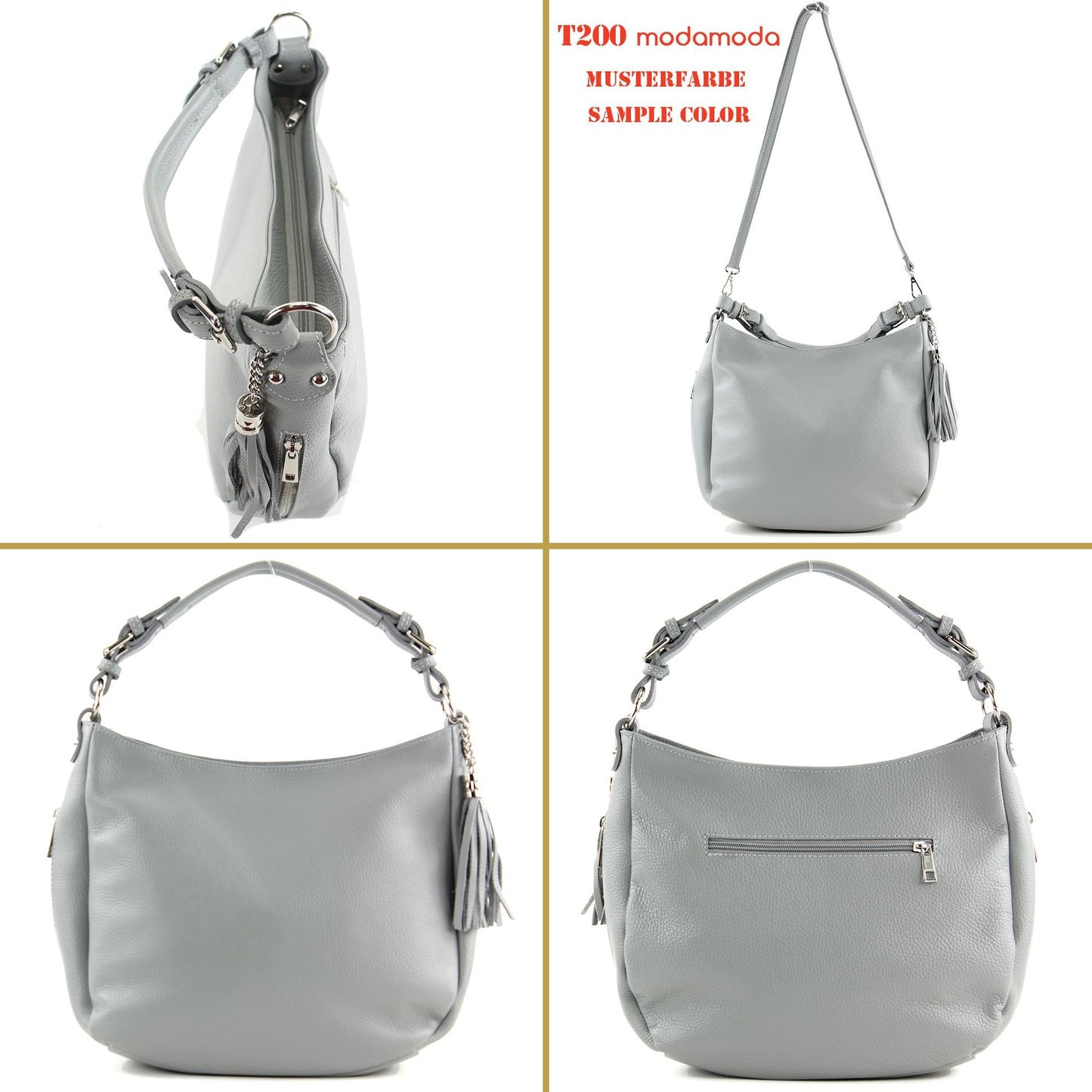 modamoda de T200 Damen Leder Schultertasche Henkeltasche handmade in Italy