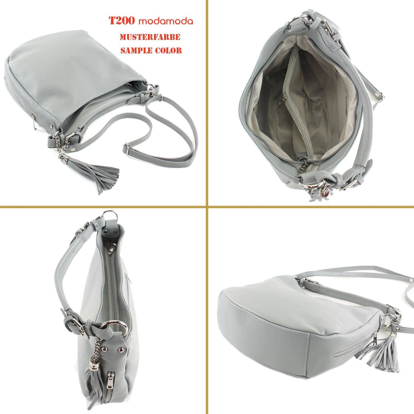 modamoda de T200 Damen Leder Schultertasche Henkeltasche handmade in Italy