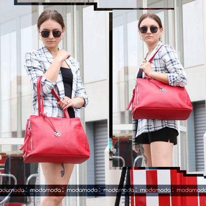 modamoda de T205 Damen Leder Schultertasche Shopper Henkeltasche handmade in Italy