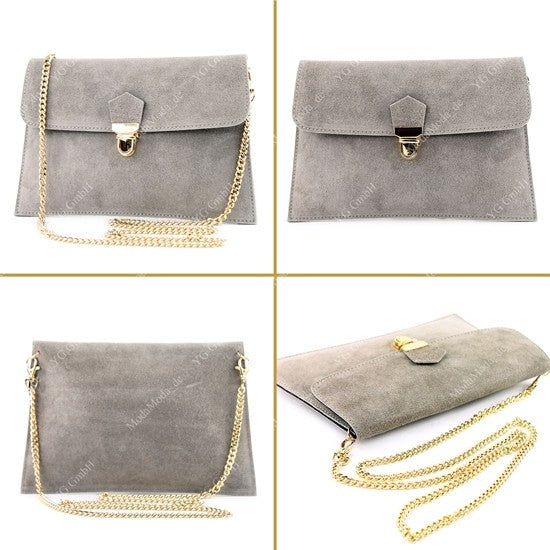 modamoda de - T206 - ital. Clutch aus Wildleder mit Goldkette