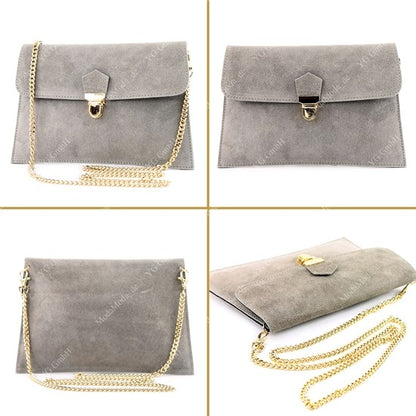 modamoda de - T206 - ital. Clutch aus Wildleder mit Goldkette