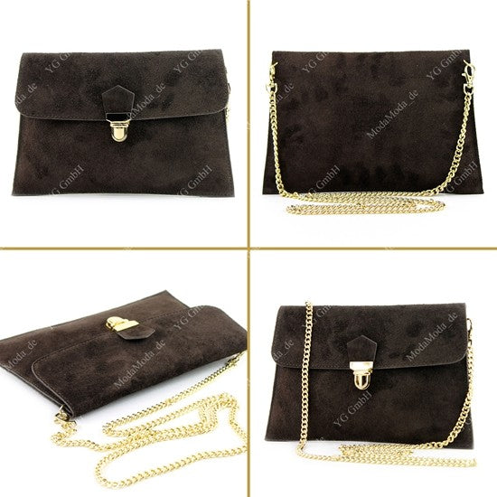 modamoda de - T206 - ital. Clutch aus Wildleder mit Goldkette