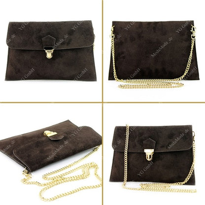 modamoda de - T206 - ital. Clutch aus Wildleder mit Goldkette