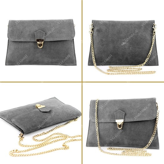 modamoda de - T206 - ital. Clutch aus Wildleder mit Goldkette