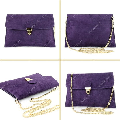 modamoda de - T206 - ital. Clutch aus Wildleder mit Goldkette