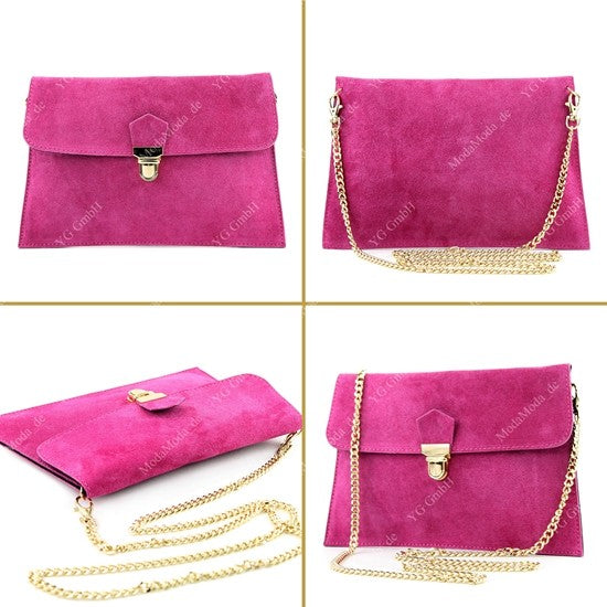 modamoda de - T206 - ital. Clutch aus Wildleder mit Goldkette