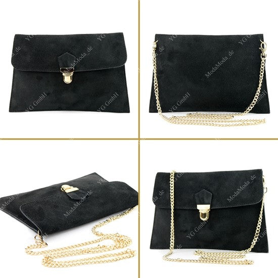 modamoda de - T206 - ital. Clutch aus Wildleder mit Goldkette