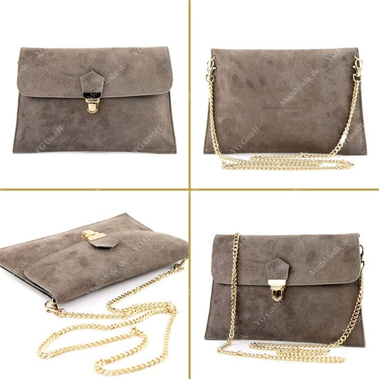 modamoda de - T206 - ital. Clutch aus Wildleder mit Goldkette