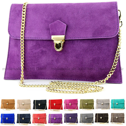 modamoda de - T206 - ital. Clutch aus Wildleder mit Goldkette