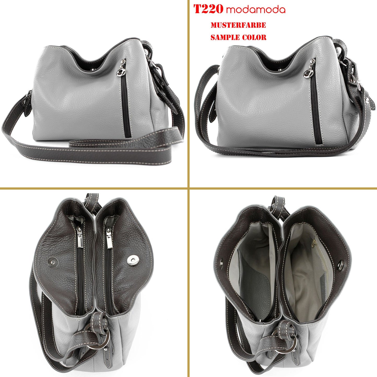 modamoda de T220 Damen Leder Schultertasche Handtasche Klein handmade in Italy