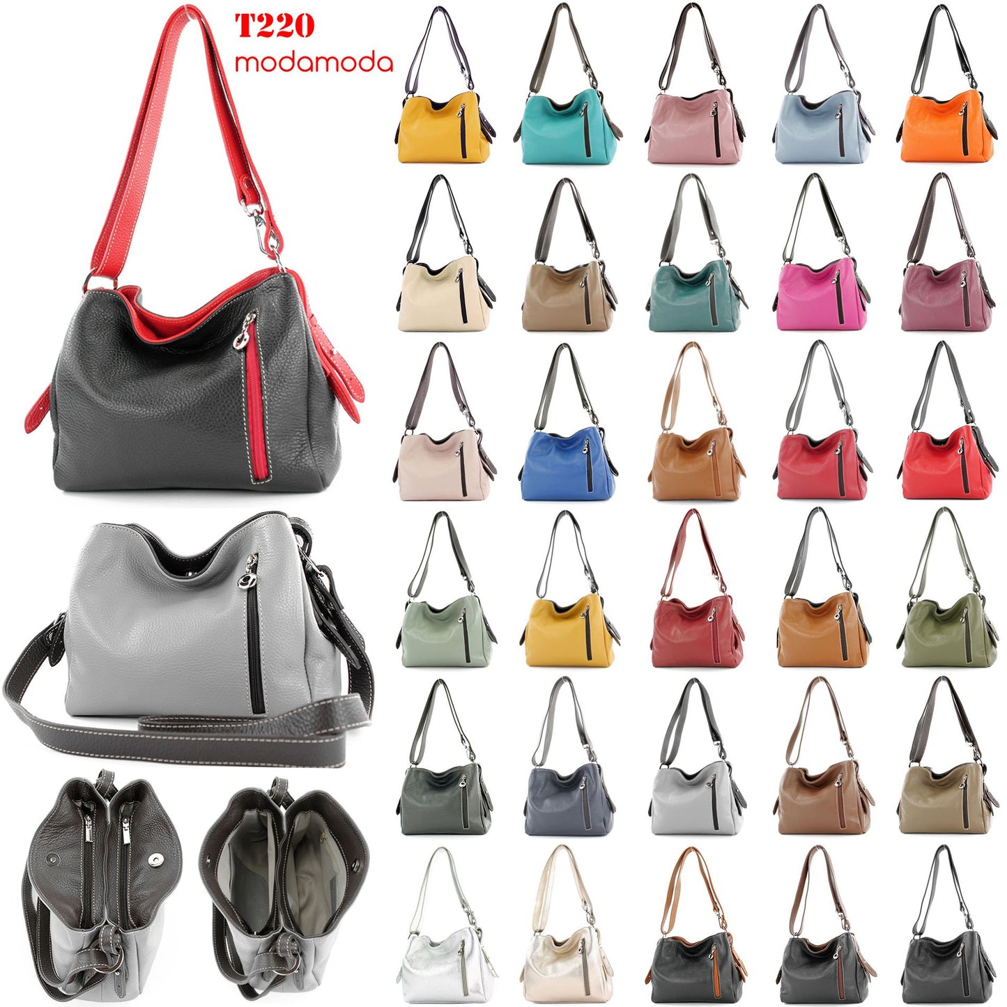 modamoda de T220 Damen Leder Schultertasche Handtasche Klein handmade in Italy