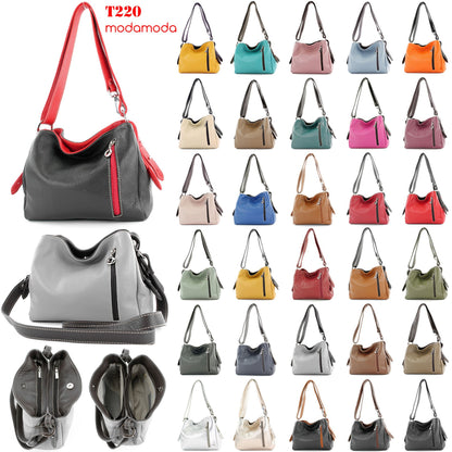 modamoda de T220 Damen Leder Schultertasche Handtasche Klein handmade in Italy