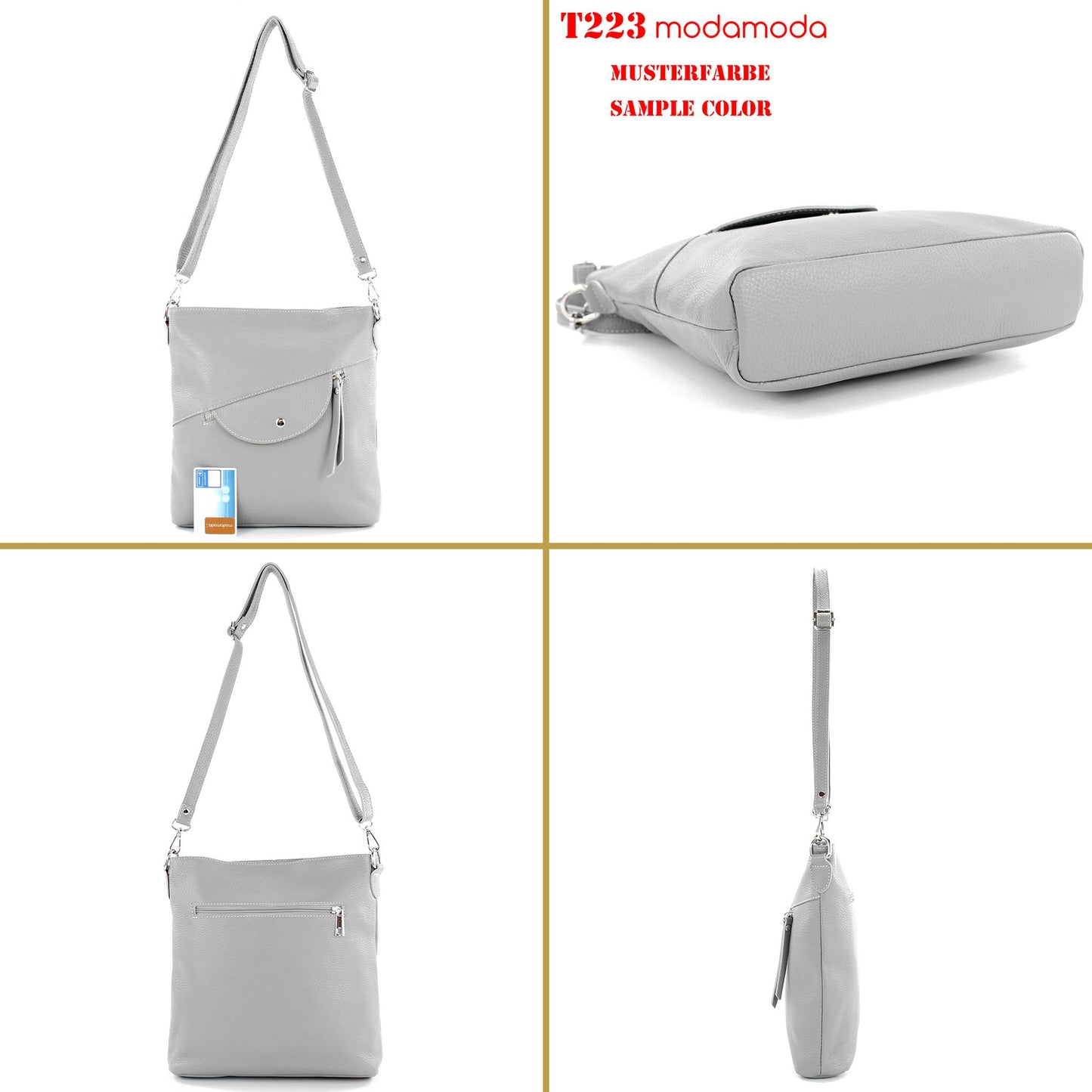 modamoda de T223 Damen Leder Umhängetasche Schultertasche Medium handmade in Italy