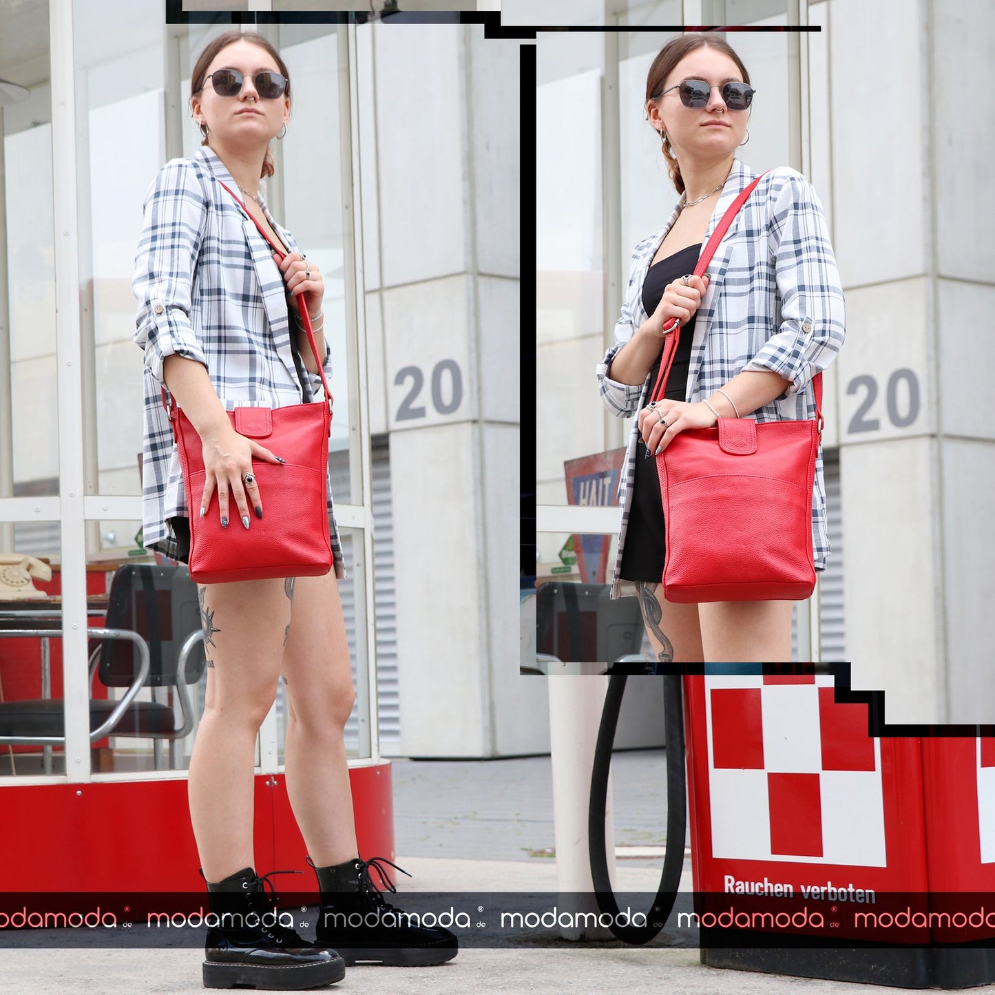 modamoda de T224 Damen Leder Umhängetasche Schultertasche Medium handmade in Italy