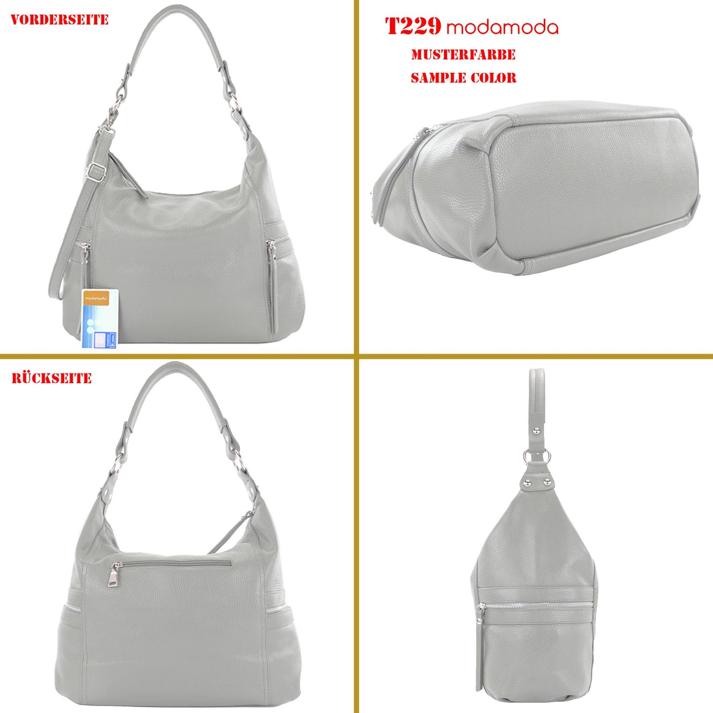 modamoda de T229 Damen Schultertasche Shopper aus Leder Large handmade in Italy