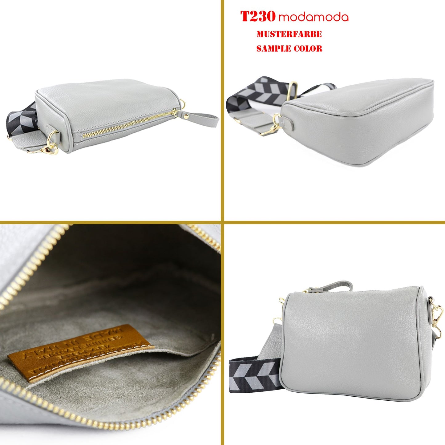 modamoda de T230 Damen Leder Umhängetasche Schultertasche handmade in Italy