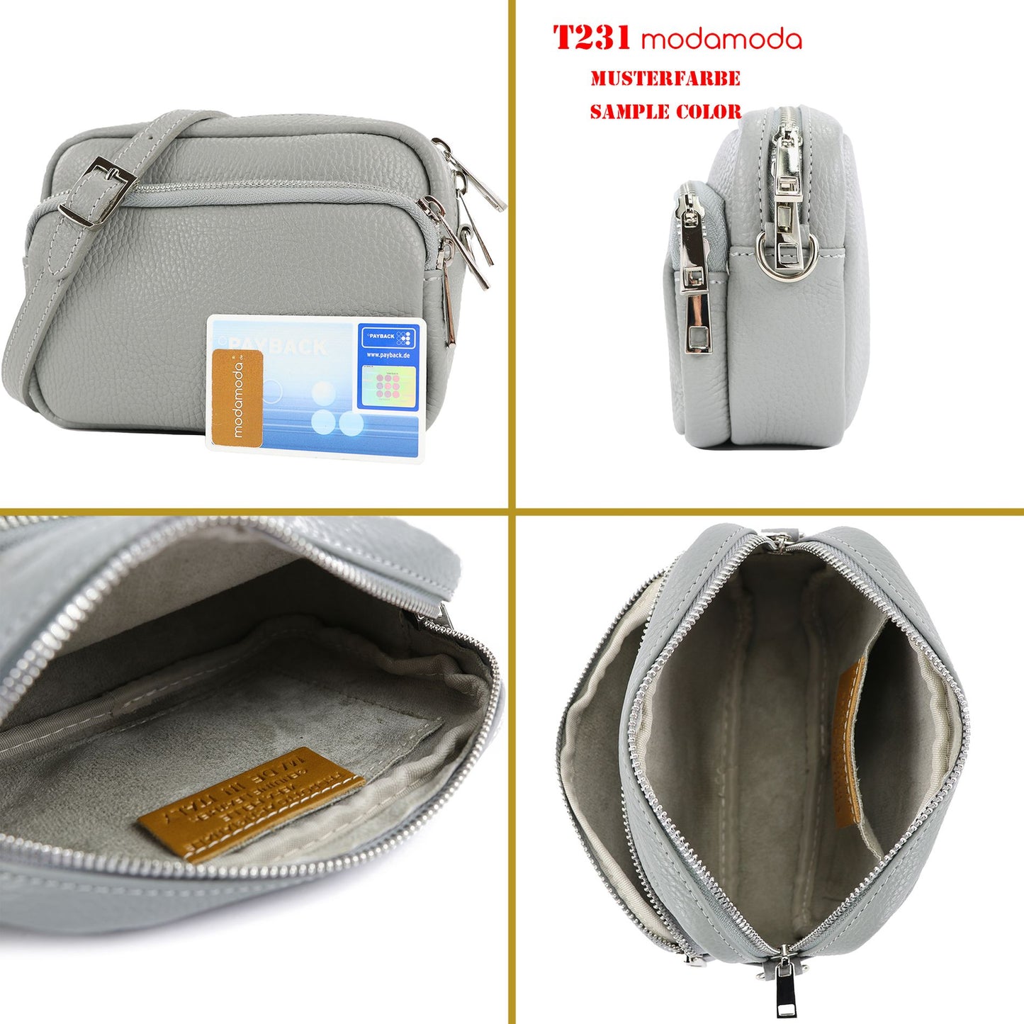 modamoda de - T231 - ital. Umhängetasche Klein Small aus Leder