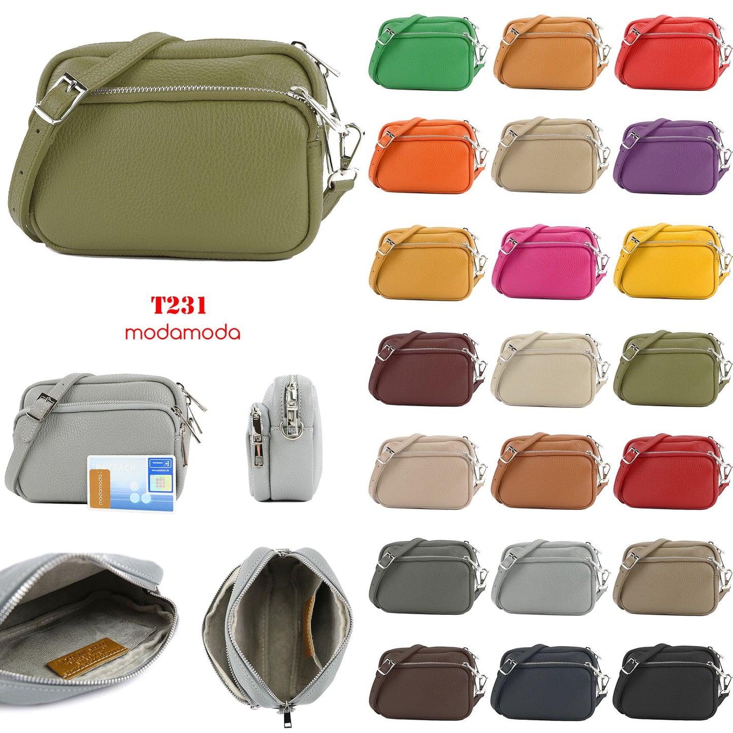 modamoda de - T231 - ital. Umhängetasche Klein Small aus Leder
