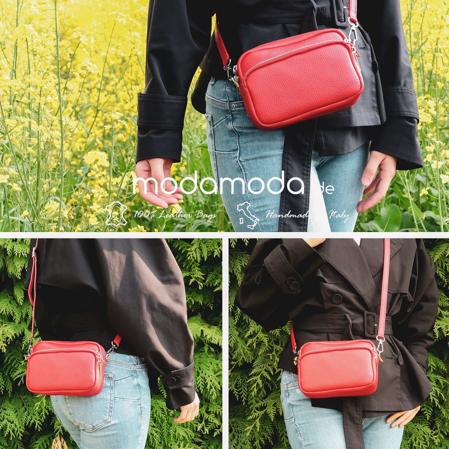 modamoda de - T231 - ital. Umhängetasche Klein Small aus Leder