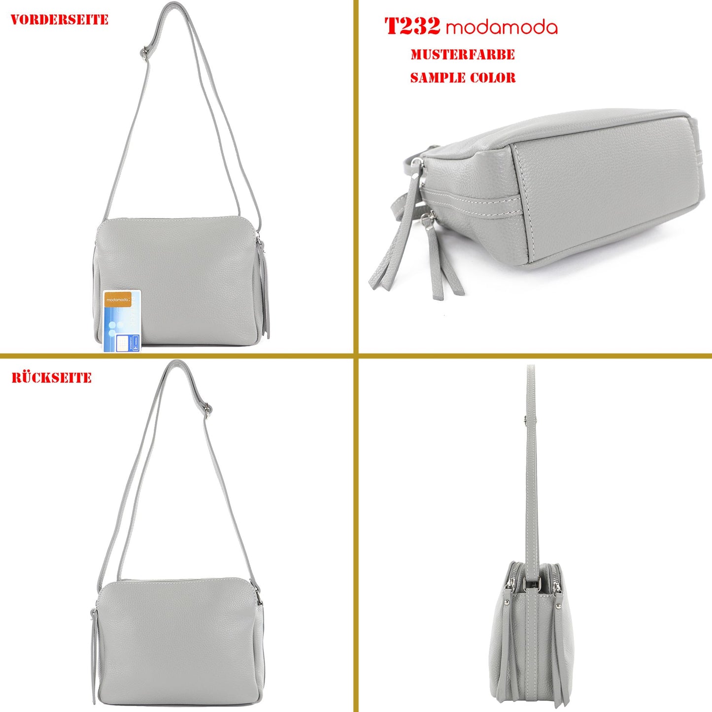 modamoda de - T232 - ital. Damen Umhängetasche Leder Medium