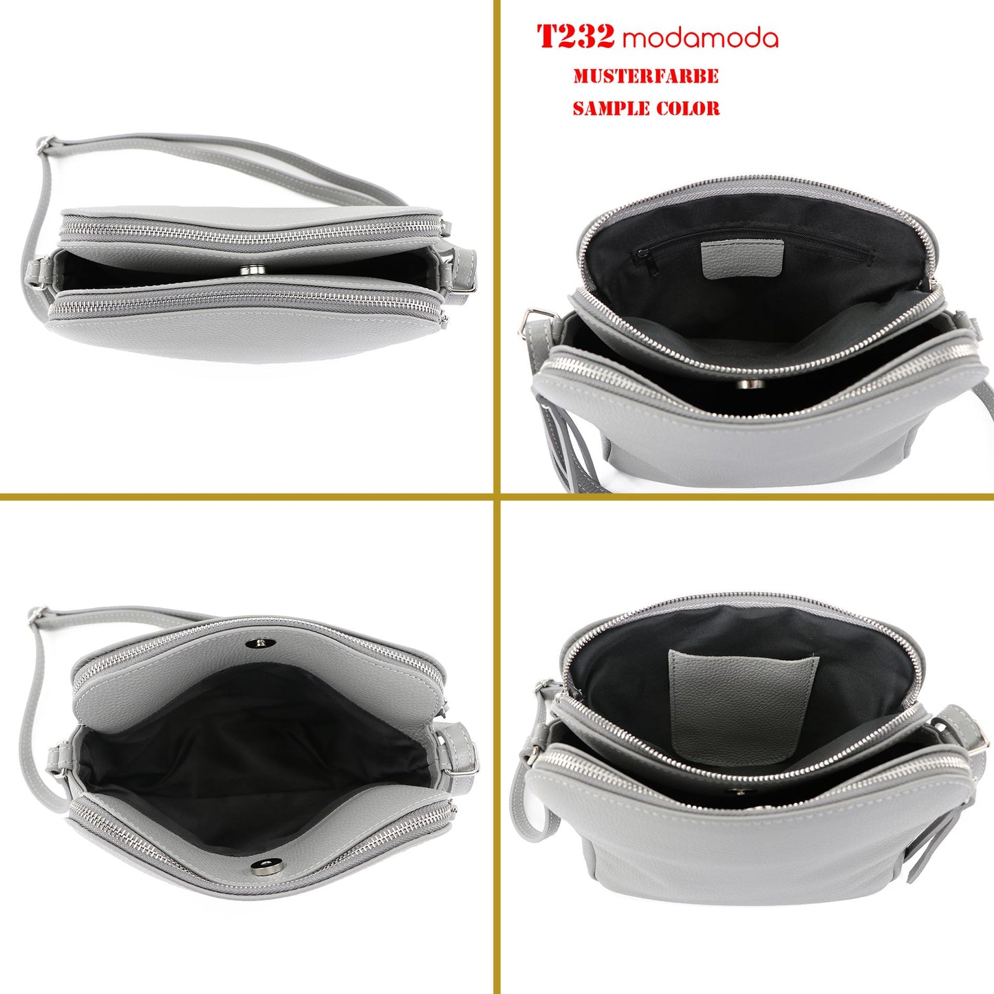 modamoda de - T232 - ital. Damen Umhängetasche Leder Medium