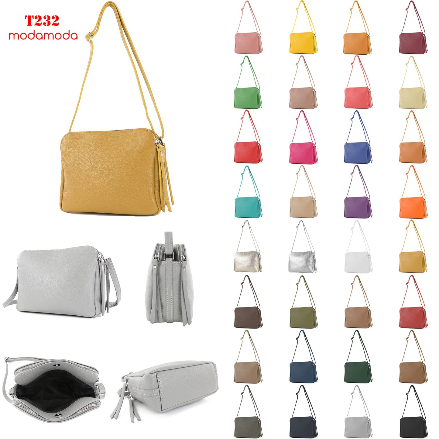 modamoda de - T232 - ital. Damen Umhängetasche Leder Medium
