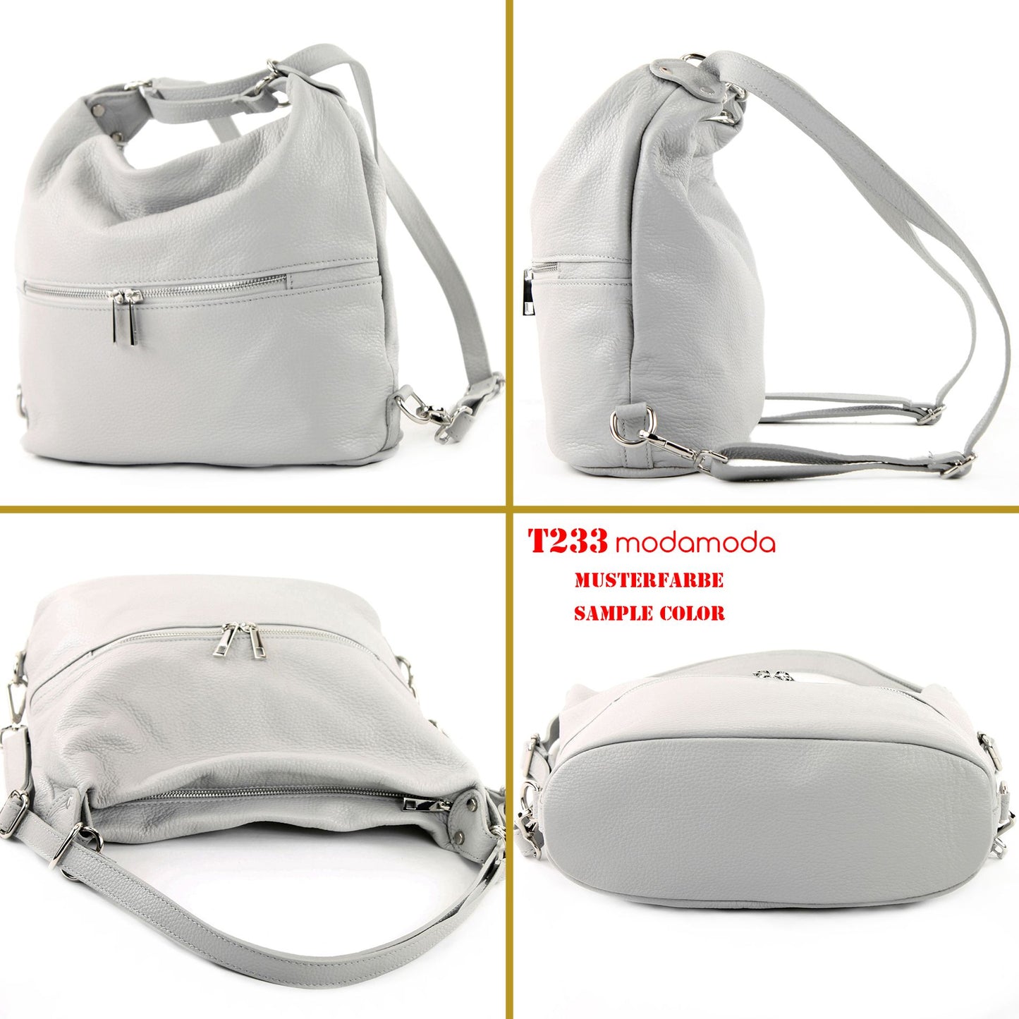 modamoda de - T233 - ital. Damen Rucksack Tasche 2in1 aus Leder